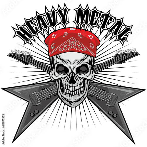 music sign with skull and guitar, grunge vintage design t shirts