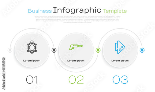 Set line Turtle, Fishing harpoon and . Business infographic template. Vector.