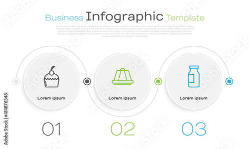 Set line Cake, Pudding custard and Bottle with milk. Business infographic template. Vector.