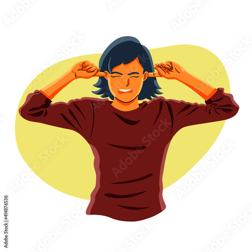 woman closing ears with finger gesture