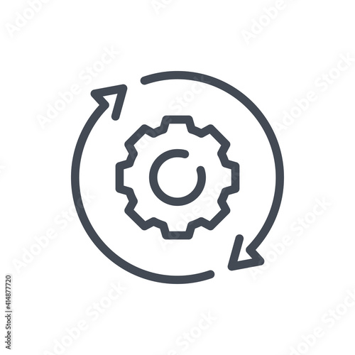 Working process, Operations and Workflow line icon. Gear with rotating arrows vector outline sign.