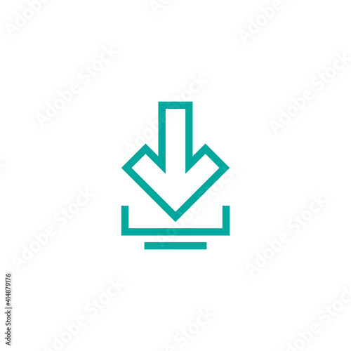 blue squared line arrow down icon. flat download sign isolated on white.