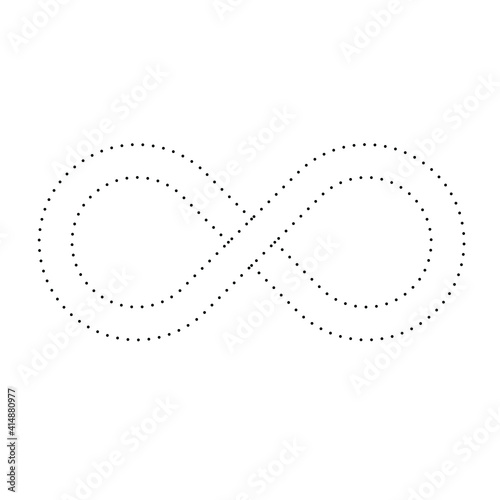 Infinity Symbol .Vector Curved Halftone Dots . Design Element . Black Painted Stripes . Used as Banner . Template , endless Logo .