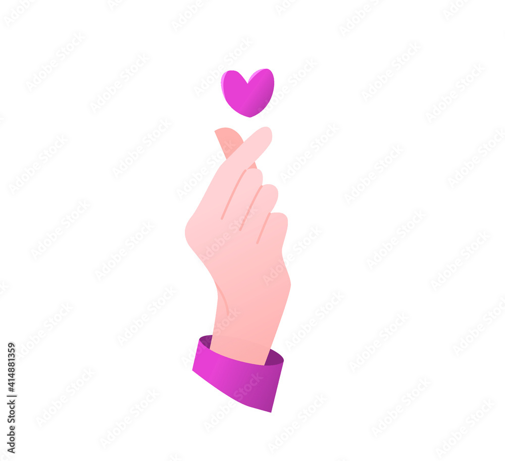 Finger heart concept. Hand. Vector sticker. I love k-pop. Finger heart concept. Hand. Vector sticker. I love k-pop.