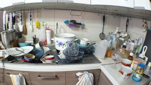 dirty dishes in the kitchen after a party