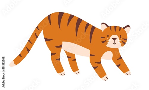 Cute little tiger cub playing. Childish animal character with smiling friendl...