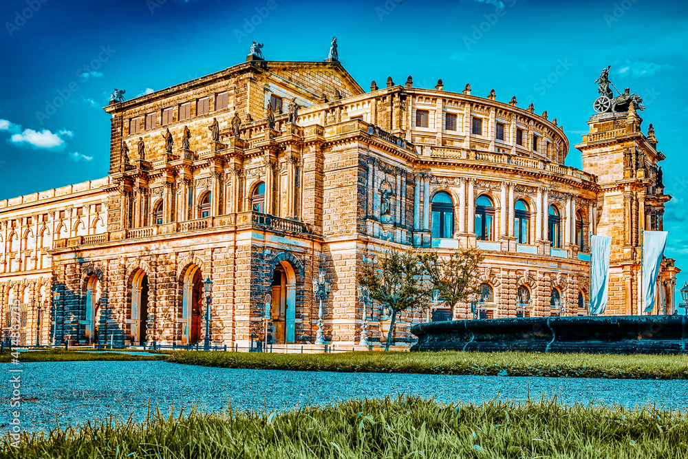 Semperoper is the opera house of the Sachsische Staatsoper Dresden (Saxon State Opera) and the concert hall of the Sachsische Staatskapelle Dresden. Saxony, Germany.