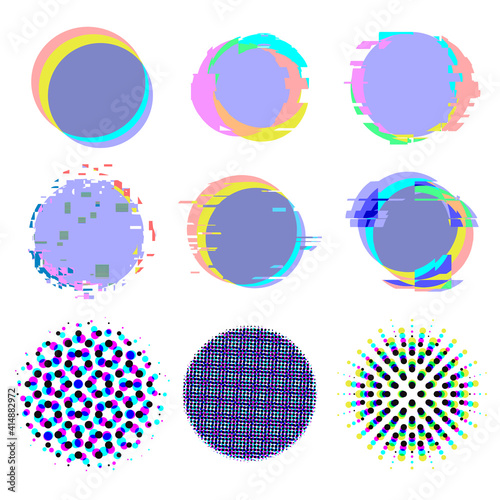Photography Glitch noise distortion and halftone texture backgrounds set with chromatic aber