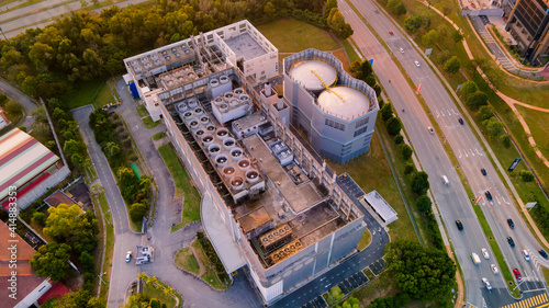 Wallpaper Mural Aerial topdown view of Gas turbine  power plant view of cooling tower top Torontodigital.ca
