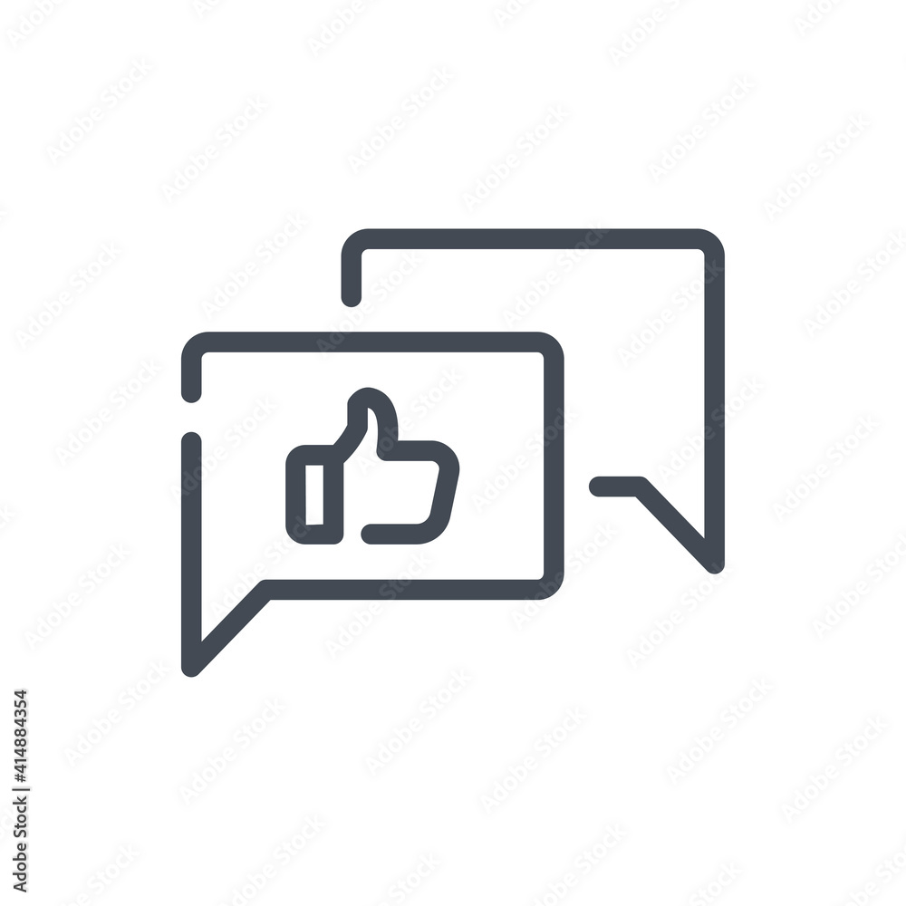 Customer feedback line icon. Chat and Message with thumb up vector outline sign. Customer feedback line icon. Chat and Message with thumb up vector outline sign.