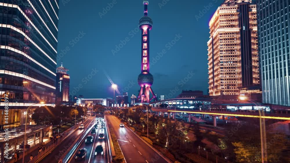 hyper lapse, road in Shanghai Lujiazui financial center, China