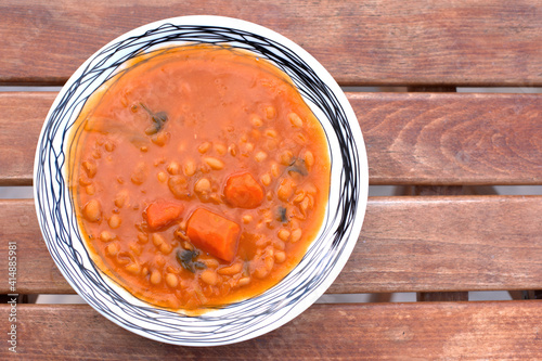 Greek traditional food, bean soup, fasolada. photo