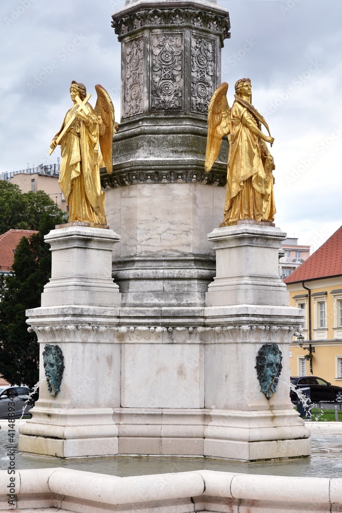 Holy Mary pillar near Zagreb Cathedral. Tourist attraction of Zagreb. Old town 