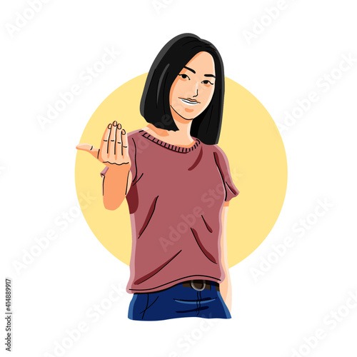 girl showing inviting gesture