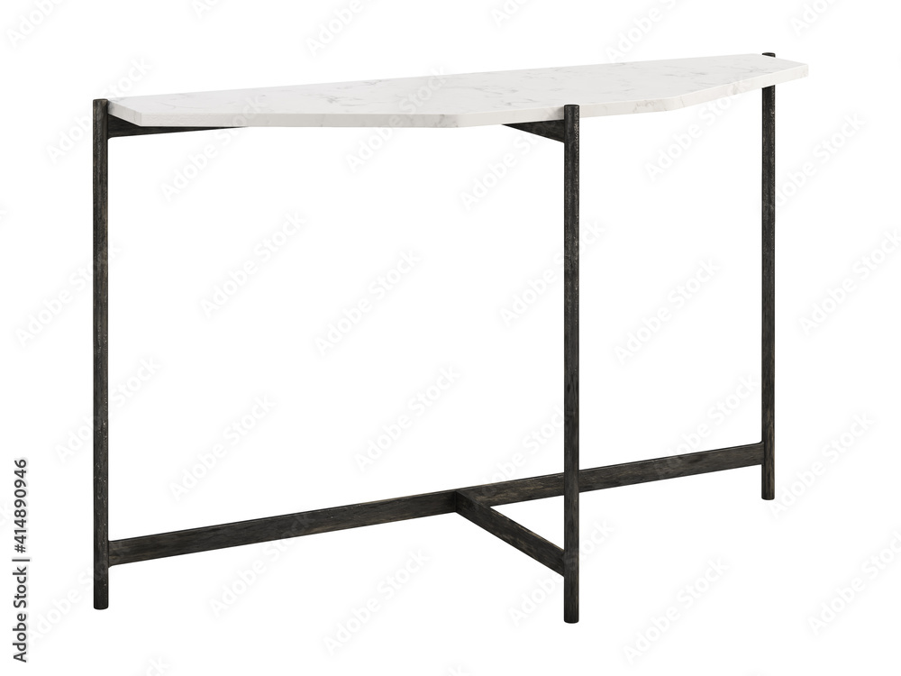 Modern console table with wrought iron base. 3d render