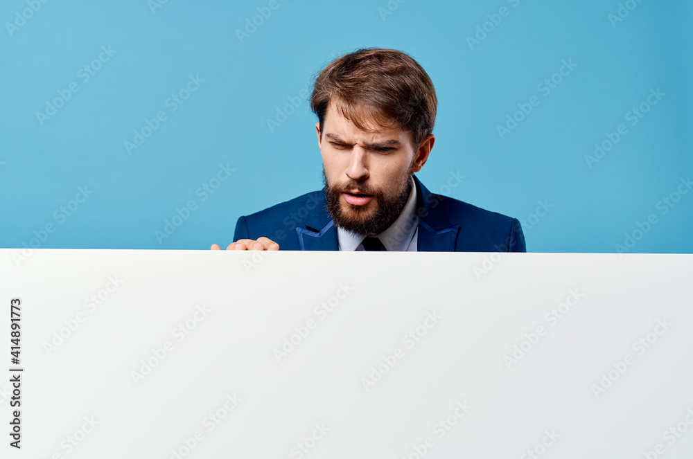business man emotions presentation mockup blue background white banner business man emotions presentation mockup blue background white banner