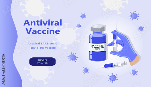 vector hand drawn illustration - coronavirus (sars - covid -19) antiviral vaccine. vials and syringe with vaccine. banner for websites and applications, illustration for magazines