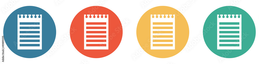 Bunter Banner mit 4 Buttons: Papier mit Notizen Bunter Banner mit 4 Buttons: Papier mit Notizen