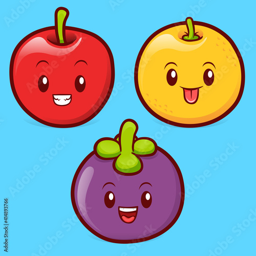 cute fruits character illustration collection