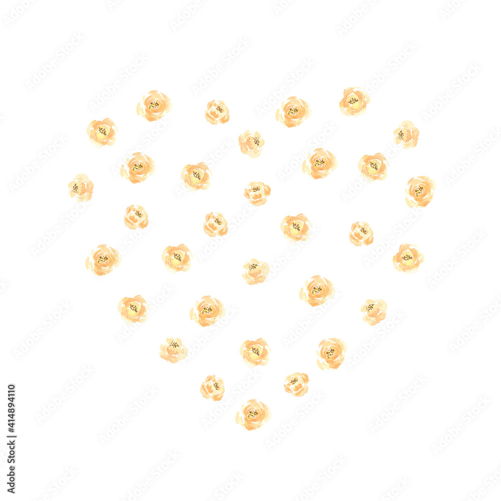 illustration watercolor heart made of with peach flowers on a white background. for the holiday of Valentine's Day. spring summer mood. for design, banners, cards, invitations