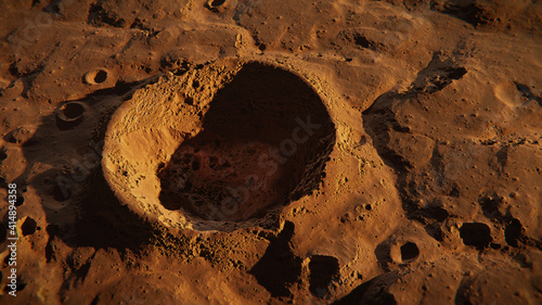 crater on planet Mars, landscape scene on the red planet photo