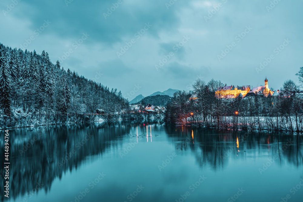 Panoramic view of Füssen in Bavaria in winter, Germany.