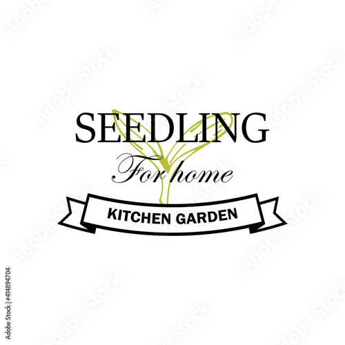 Microgreens logo with hand drawn elements. Vector illustration in sketch style isolated on white background