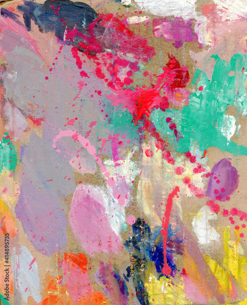 Abstract pink bright colorful background, hand painted texture, made with oil paint, splashes, drops of paint, paint smears.