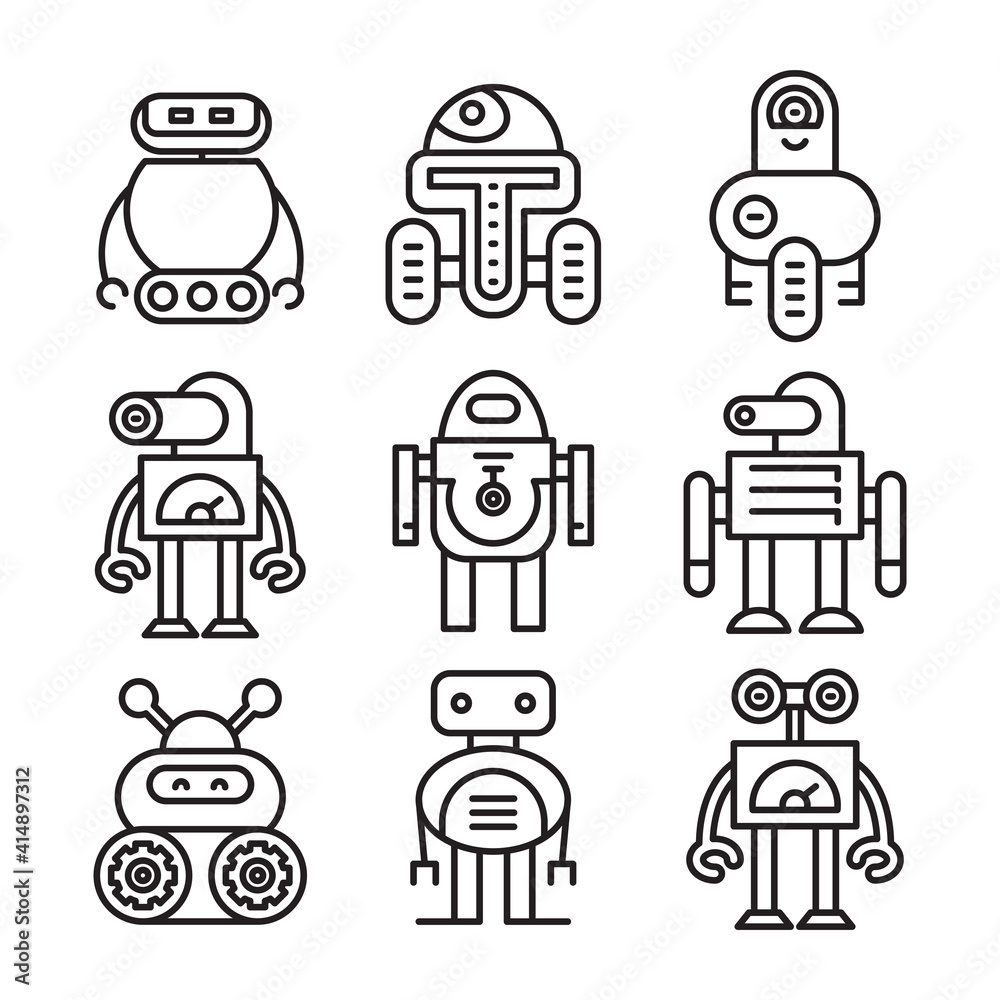 robot icon set line vector illustration robot icon set line vector illustration