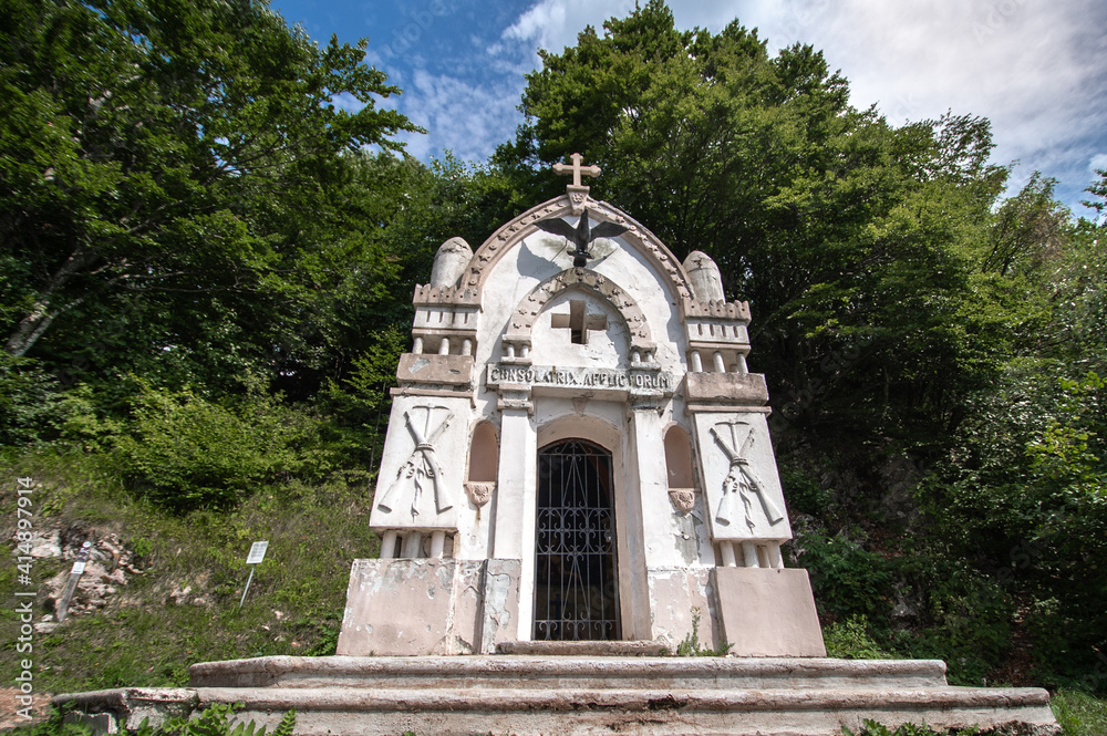 Italian military chapel on Planica,  Chapel Bes under Krn, Slovenia, Soca valley