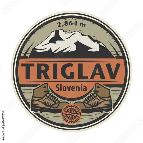 Abstract stamp or emblem with the name of mountain peak Triglav, Slovenia