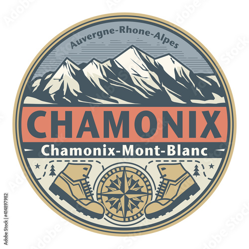 Abstract stamp or emblem with the name of town Chamonix, France