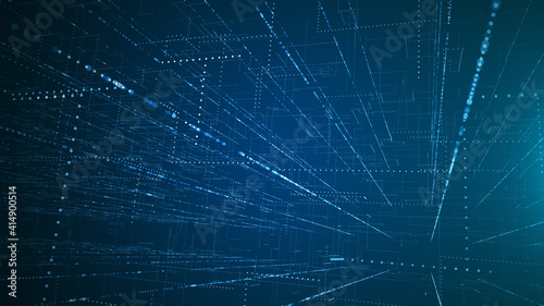 Abstract network connection grid perspective graphic background. Digital technology futuristic illustration concept.