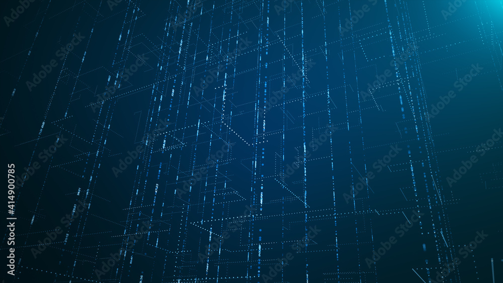 Abstract network connection grid perspective graphic background. Digital technology futuristic illustration concept.