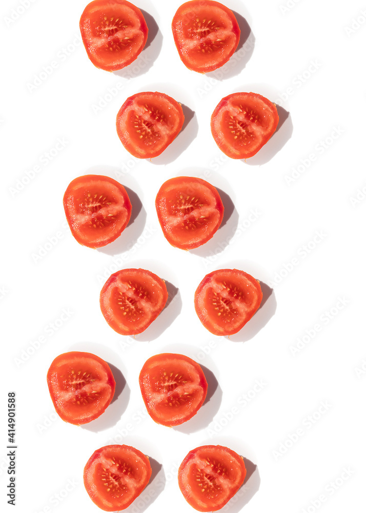 tomatoes pattern of fresh vegetables sliced
on a white background tomatoes pattern of fresh vegetables sliced
on a white background