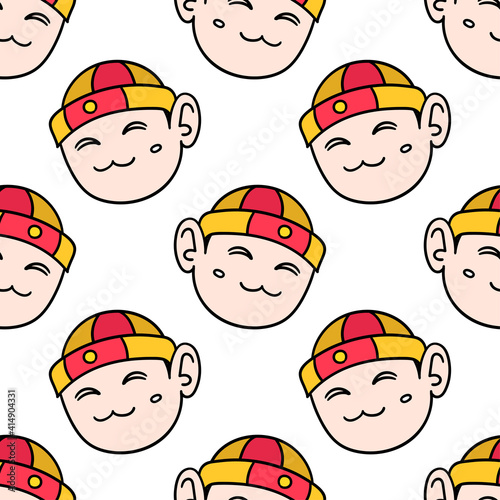 smile cubby chinese boy seamless pattern textile print. repeat pattern background design