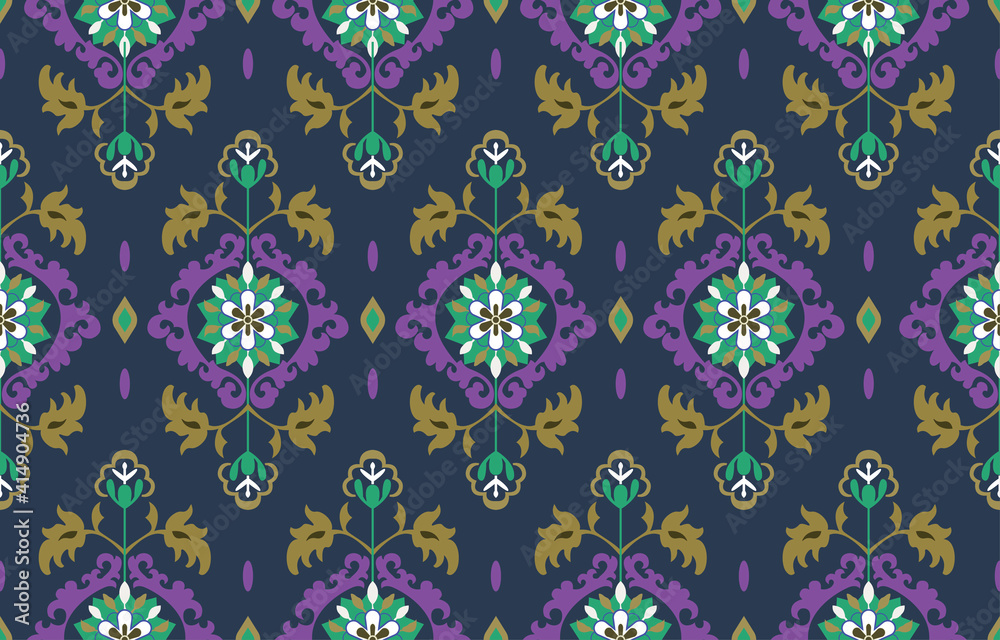 Geometric ethnic oriental pattern traditional Design for background,carpet,wallpaper,clothing,wrapping,Batik,fabric,Vector illustration embroidery style.
