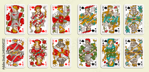 Classic playing cards design templates, king, queen, jack.