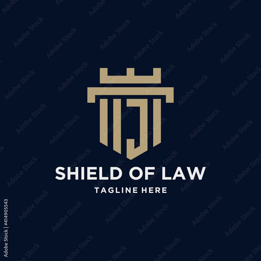 Letter j shield Law Logo With Square Letter Logo Design Vector Template