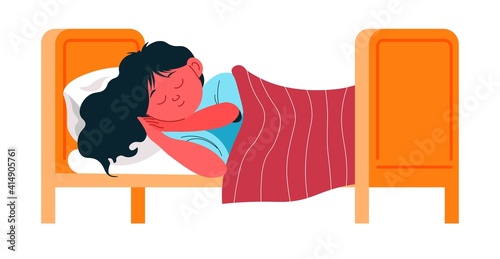 Small child sleeping in bed, napping kid at home