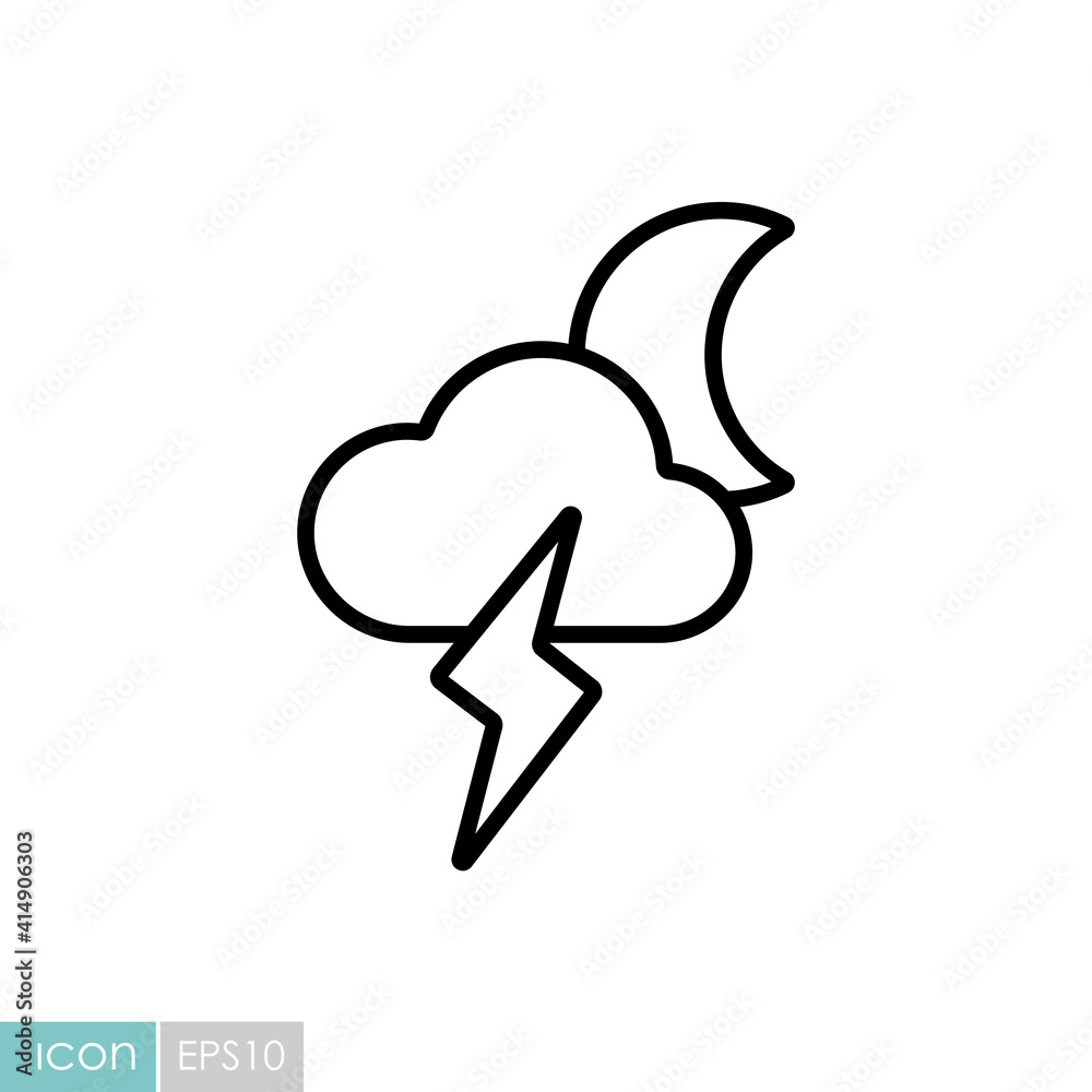 Moon cloud with lightning vector icon Moon cloud with lightning vector icon
