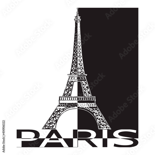Fototapeta Naklejka Na Ścianę i Meble -  Black and white symbol of Paris - Eiffel Tower.