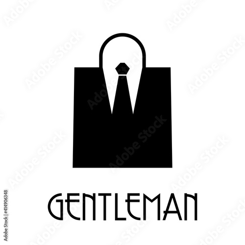 Logotipo con texto GENTLEMAN con corbata y chaqueta con forma de bolsa de la compra en color negro