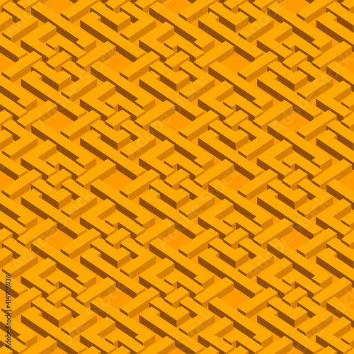 Isometric seamless pattern. Abstract illusory endless ornament texture. Fashion three dimensional background for web or printing design. Swatch is attached.