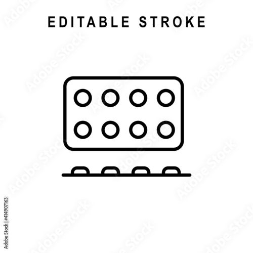 Pills Blister Pack Outline Icon. Pills Blister Pack Line Art Logo. Vector Illustration. Isolated on White Background. Editable Stroke