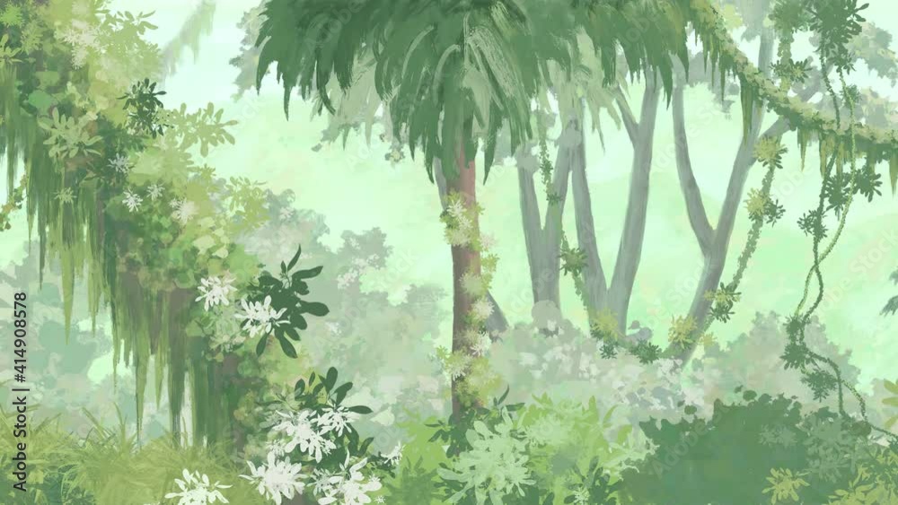 Dense forest drawn background Jungle parallax animation