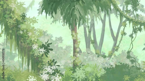 Dense forest drawn background Jungle parallax animation