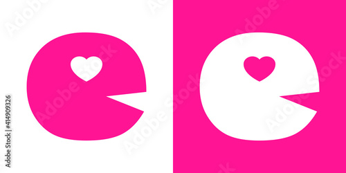 Logotipo con letra inicial e con corazón en fondo rosa y fondo blanco