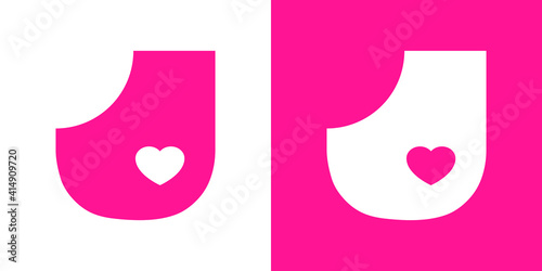 Logotipo con letra inicial J con corazón en fondo rosa y fondo blanco