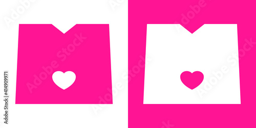 Logotipo con letra inicial M con corazón en fondo rosa y fondo blanco